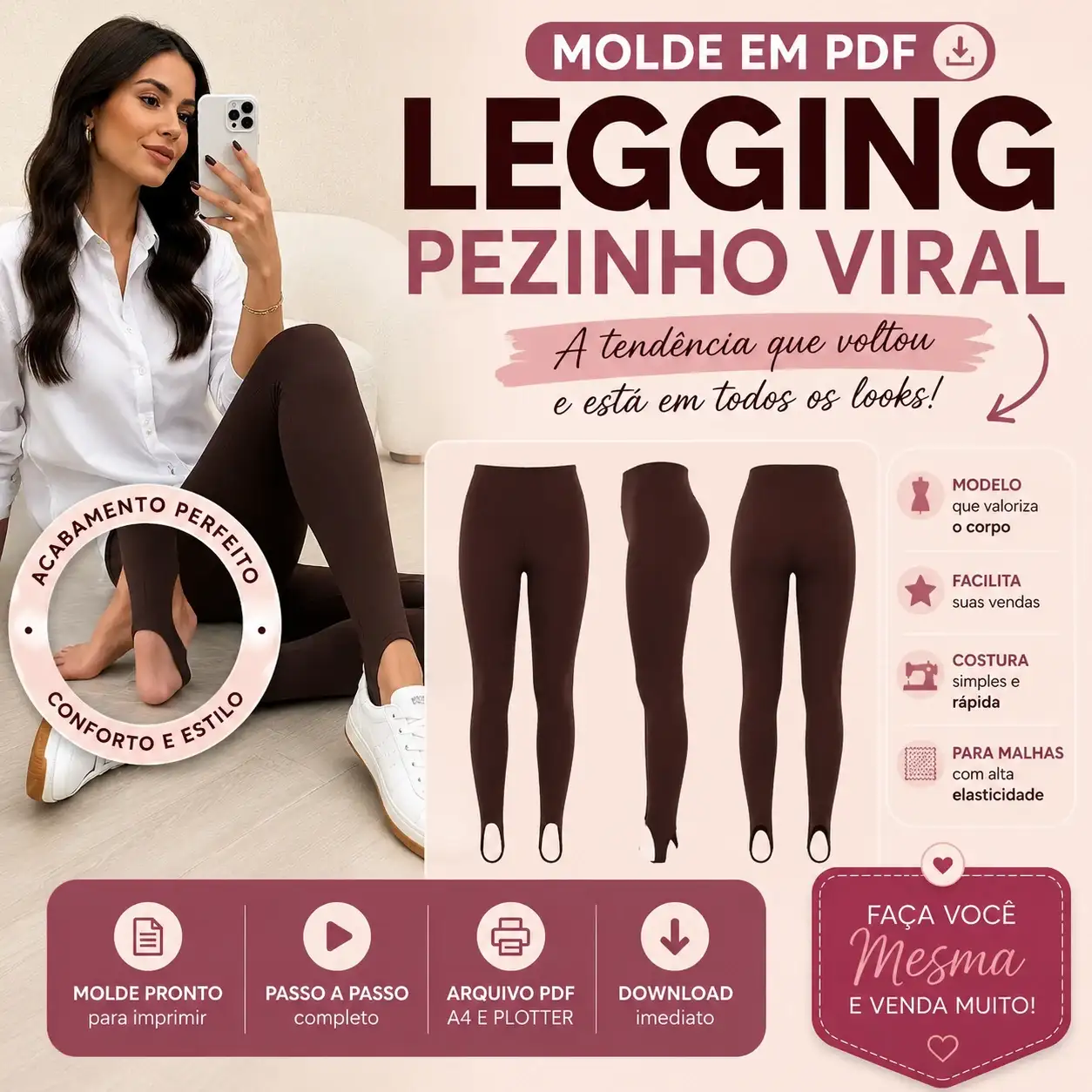 Mockup do Molde da Calça Legging de Pezinho
